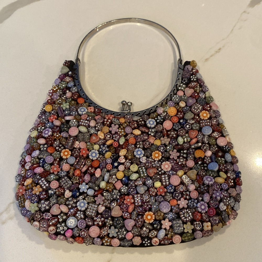 The Bulaggi Bag Multi-Coloured Mini Hand Bag Buttons Beads Jewels Clutch Silver